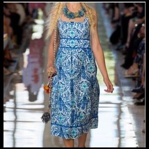 Tory Burch Blue and White Printed Sleeveless Midi Dress